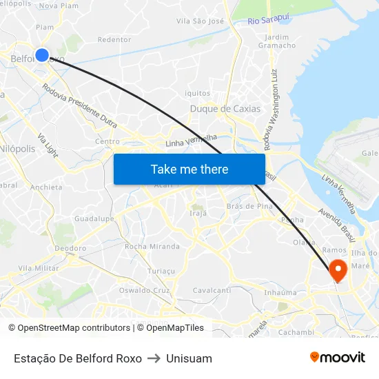 Estação De Belford Roxo to Unisuam map