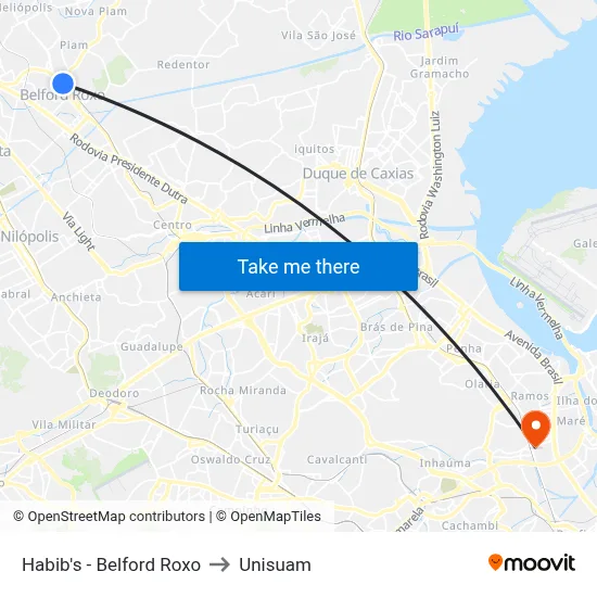 Habib's - Belford Roxo to Unisuam map