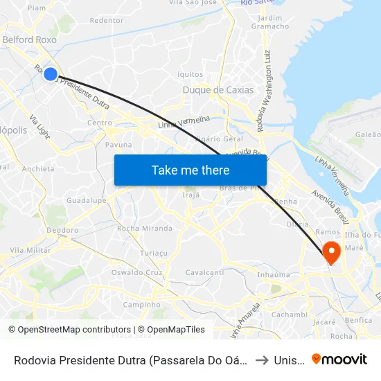 Rodovia Presidente Dutra (Passarela Do Oásis/Coelho Da Rocha) to Unisuam map