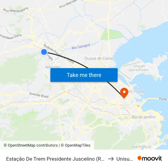 Estação De Trem Presidente Juscelino (Rampa) to Unisuam map