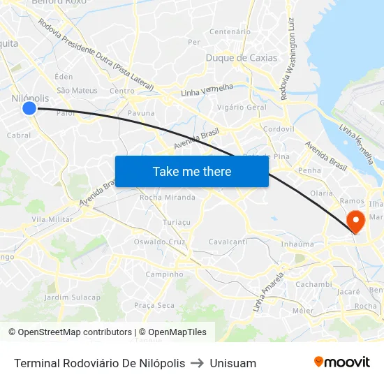 Terminal Rodoviário De Nilópolis to Unisuam map