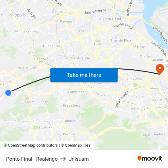 Ponto Final - Realengo to Unisuam map