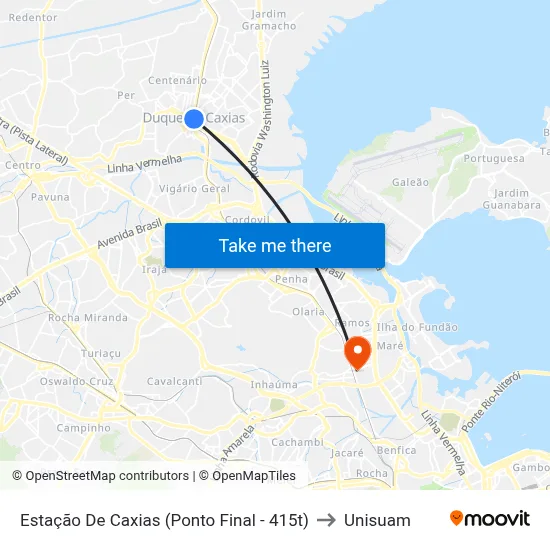 Estação De Caxias (Ponto Final - 415t) to Unisuam map