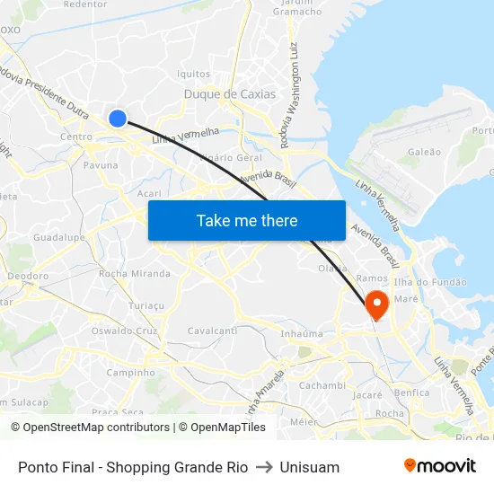 Ponto Final - Shopping Grande Rio to Unisuam map