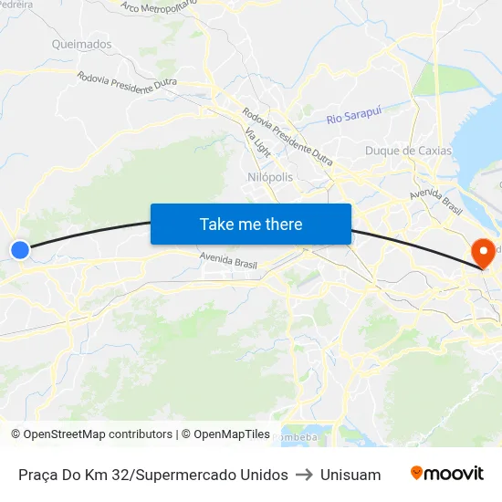 Praça Do Km 32/Supermercado Unidos to Unisuam map