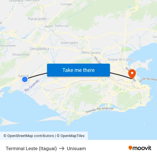 Terminal Leste (Itaguaí) to Unisuam map