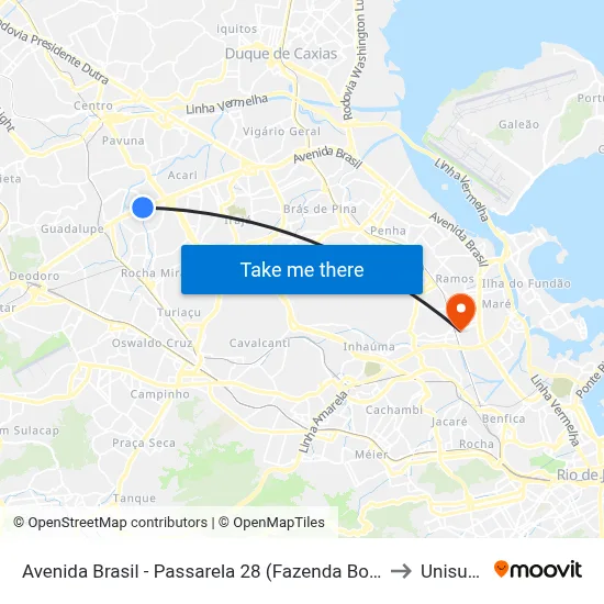 Avenida Brasil - Passarela 28 (Fazenda Botafogo) to Unisuam map