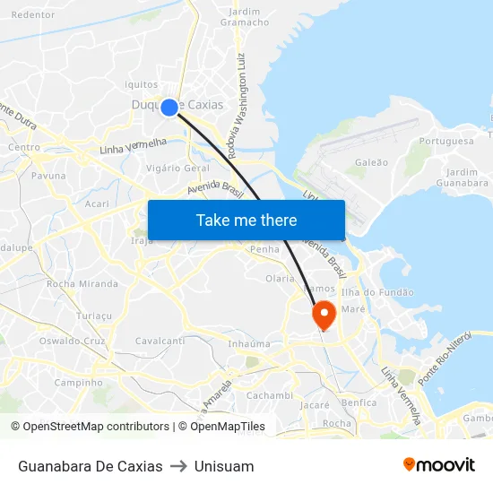 Guanabara De Caxias to Unisuam map