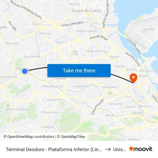Terminal Deodoro - Plataforma Inferior (Linhas Convencionais) to Unisuam map