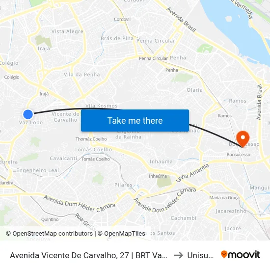 Avenida Vicente De Carvalho, 27 | BRT Vaz Lobo to Unisuam map