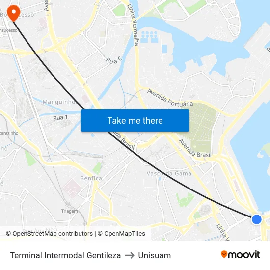 Terminal Intermodal Gentileza to Unisuam map
