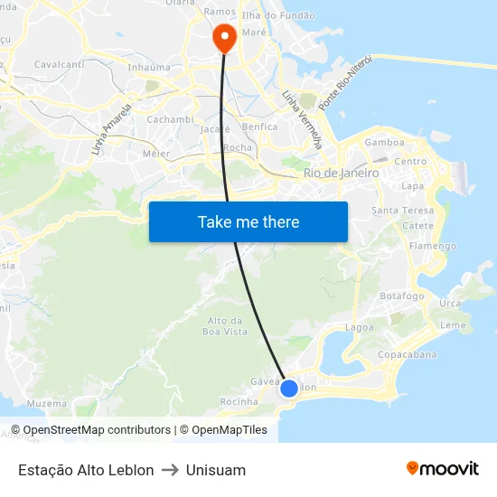 Estação Alto Leblon to Unisuam map