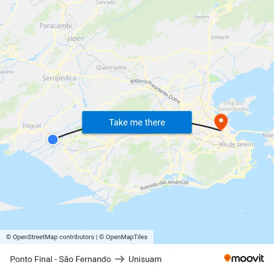 Ponto Final - São Fernando to Unisuam map
