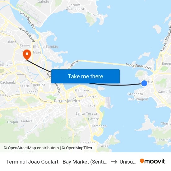 Terminal João Goulart - Bay Market (Sentido Plaza) to Unisuam map