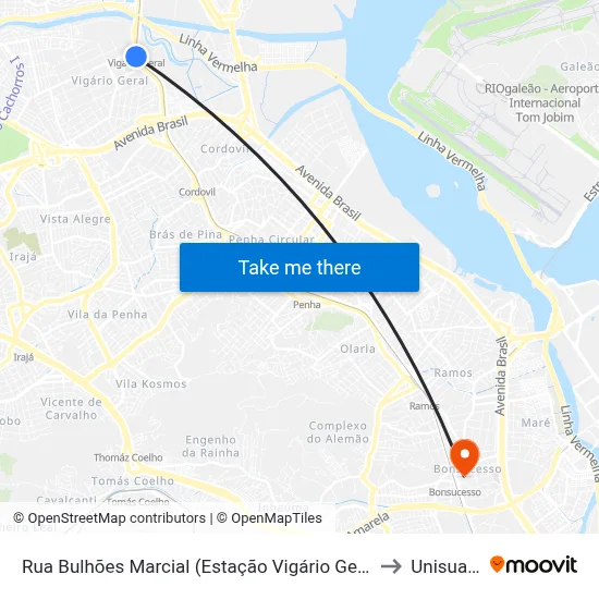 Rua Bulhões Marcial (Estação Vigário Geral) to Unisuam map