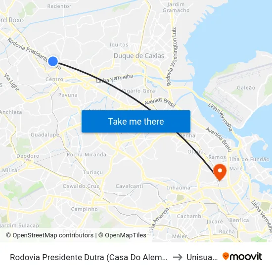 Rodovia Presidente Dutra (Casa Do Alemão) to Unisuam map
