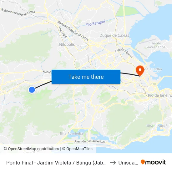 Ponto Final - Jardim Violeta / Bangu (Jabour) to Unisuam map