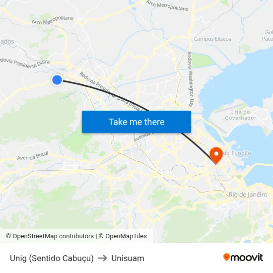 Unig (Sentido Cabuçu) to Unisuam map