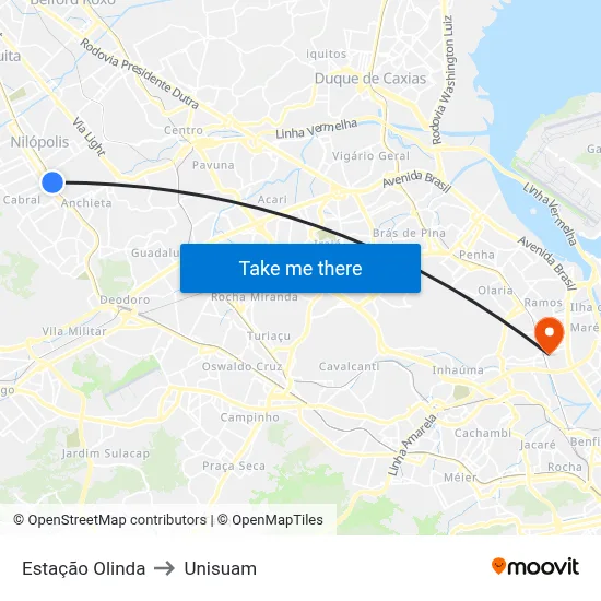Estação Olinda to Unisuam map