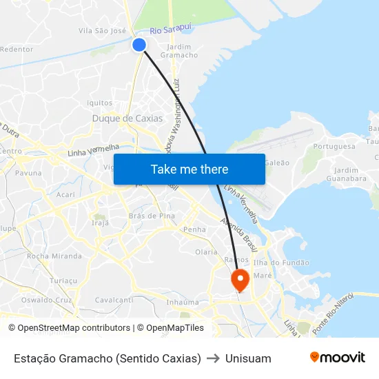 Estação Gramacho (Sentido Caxias) to Unisuam map