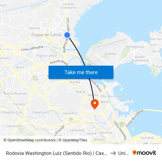 Rodovia Washington Luíz (Sentido Rio) | Caxias Shopping - Entrada Principal to Unisuam map
