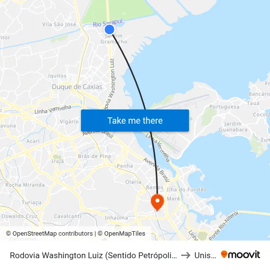 Rodovia Washington Luiz (Sentido Petrópolis) | Feirão Das Malhas to Unisuam map