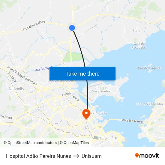 Hospital Adão Pereira Nunes to Unisuam map