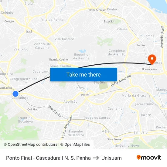 Ponto Final - Cascadura | N. S. Penha to Unisuam map