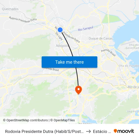 Rodovia Presidente Dutra (Habib'S/Posto 13) to Estácio R9 map