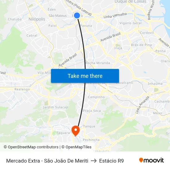 Mercado Extra - São João De Meriti to Estácio R9 map