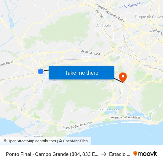 Ponto Final - Campo Grande (804, 833 E 898) to Estácio R9 map