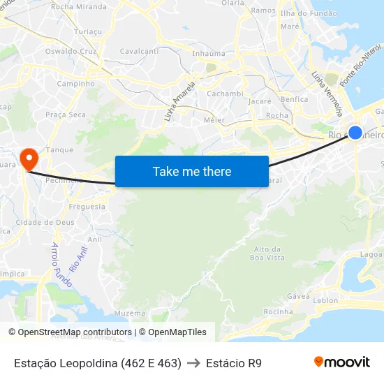 Estação Leopoldina (462 E 463) to Estácio R9 map
