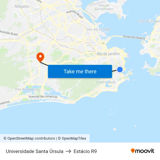 Universidade Santa Úrsula to Estácio R9 map