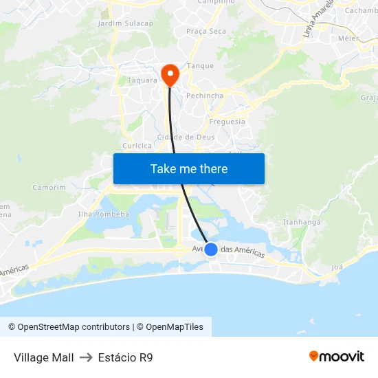 Village Mall to Estácio R9 map