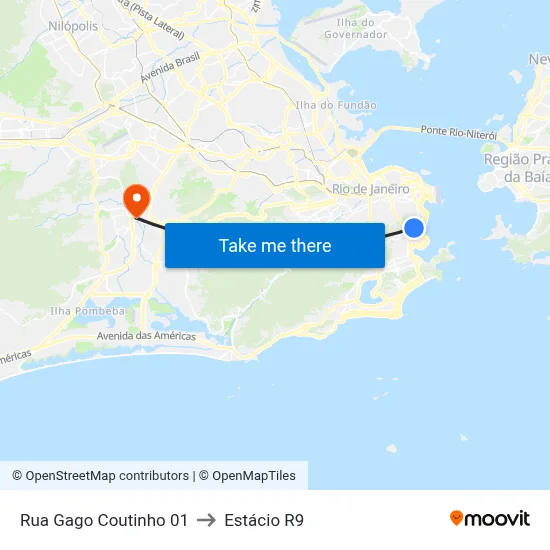 Rua Gago Coutinho 01 to Estácio R9 map