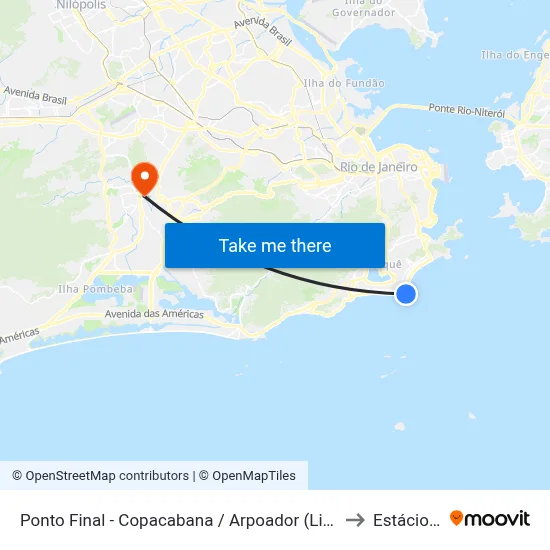 Ponto Final - Copacabana / Arpoador (Linha 455) to Estácio R9 map
