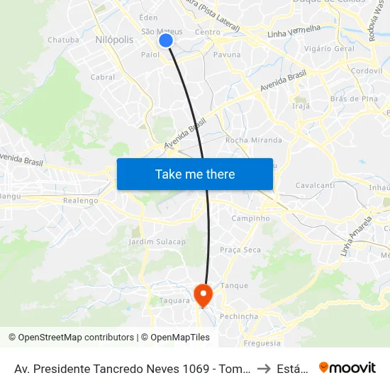 Av. Presidente Tancredo Neves 1069 - Tomazinho São João De Meriti to Estácio R9 map