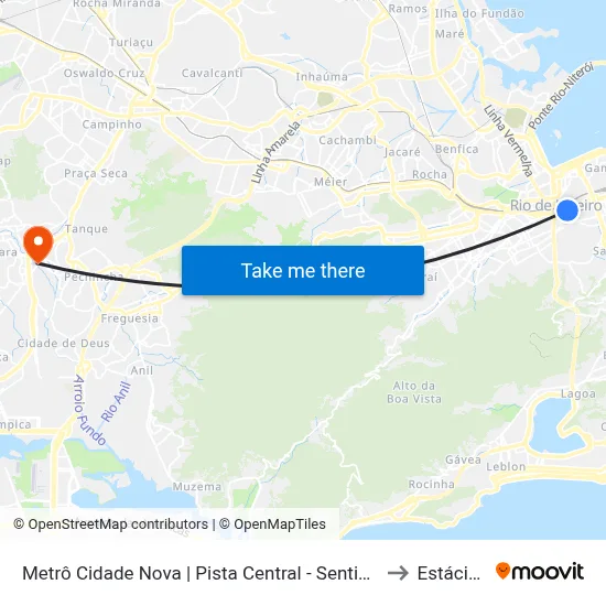 Metrô Cidade Nova | Pista Central - Sentido Candelária to Estácio R9 map