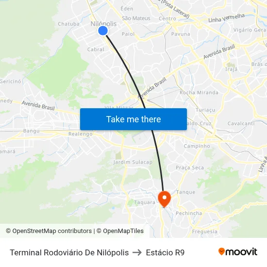 Terminal Rodoviário De Nilópolis to Estácio R9 map