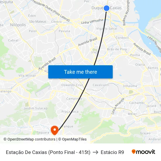Estação De Caxias (Ponto Final - 415t) to Estácio R9 map