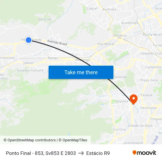 Ponto Final - 853, Sv853 E 2803 to Estácio R9 map
