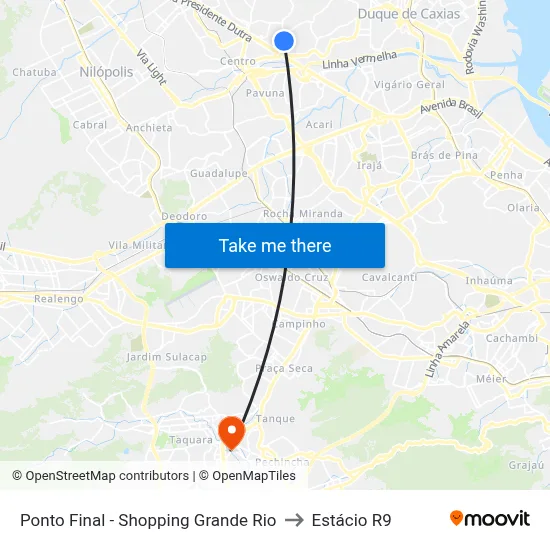 Ponto Final - Shopping Grande Rio to Estácio R9 map