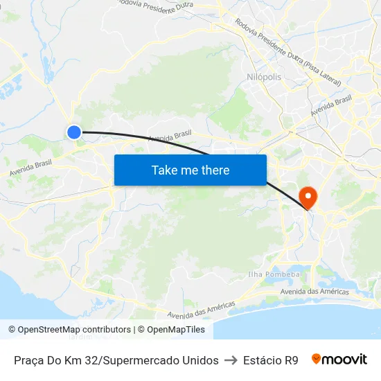 Praça Do Km 32/Supermercado Unidos to Estácio R9 map