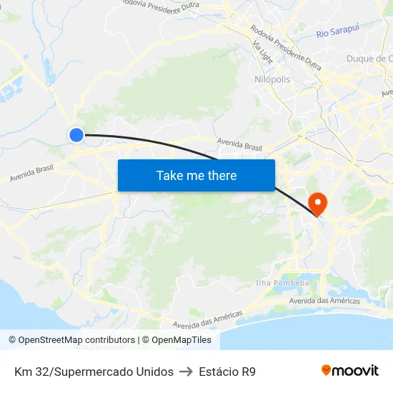 Km 32/Supermercado Unidos to Estácio R9 map