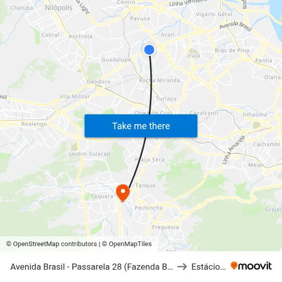Avenida Brasil - Passarela 28 (Fazenda Botafogo) to Estácio R9 map