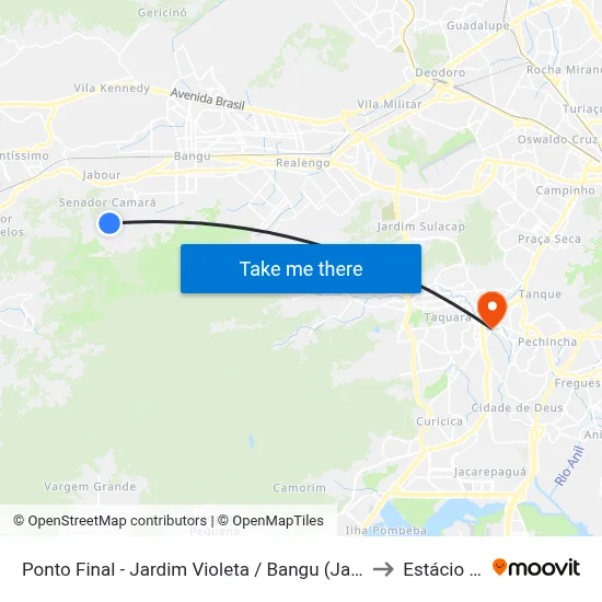 Ponto Final - Jardim Violeta / Bangu (Jabour) to Estácio R9 map