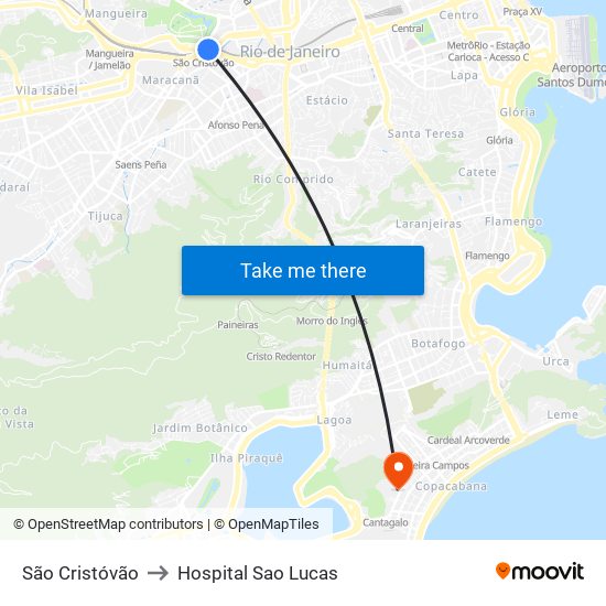 São Cristóvão to Hospital Sao Lucas map
