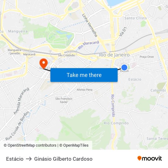 Estácio to Ginásio Gilberto Cardoso map