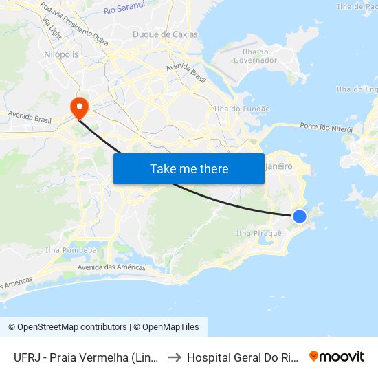 UFRJ - Praia Vermelha (Linhas Via Aterro) to Hospital Geral Do Rio De Janeiro map