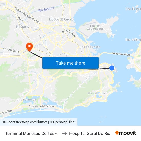 Terminal Menezes Cortes - Plataforma B to Hospital Geral Do Rio De Janeiro map